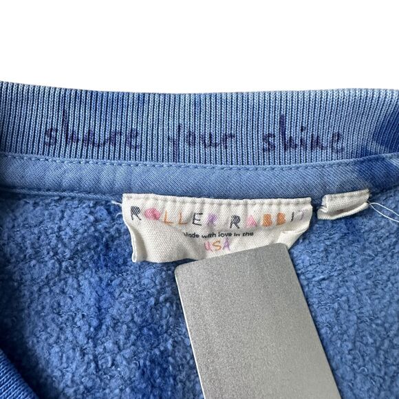 Roller Rabbit Sweatshirt Women’s Large Blue Tie Dye Fleece Lined Crewneck Rare - Picture 5 of 10